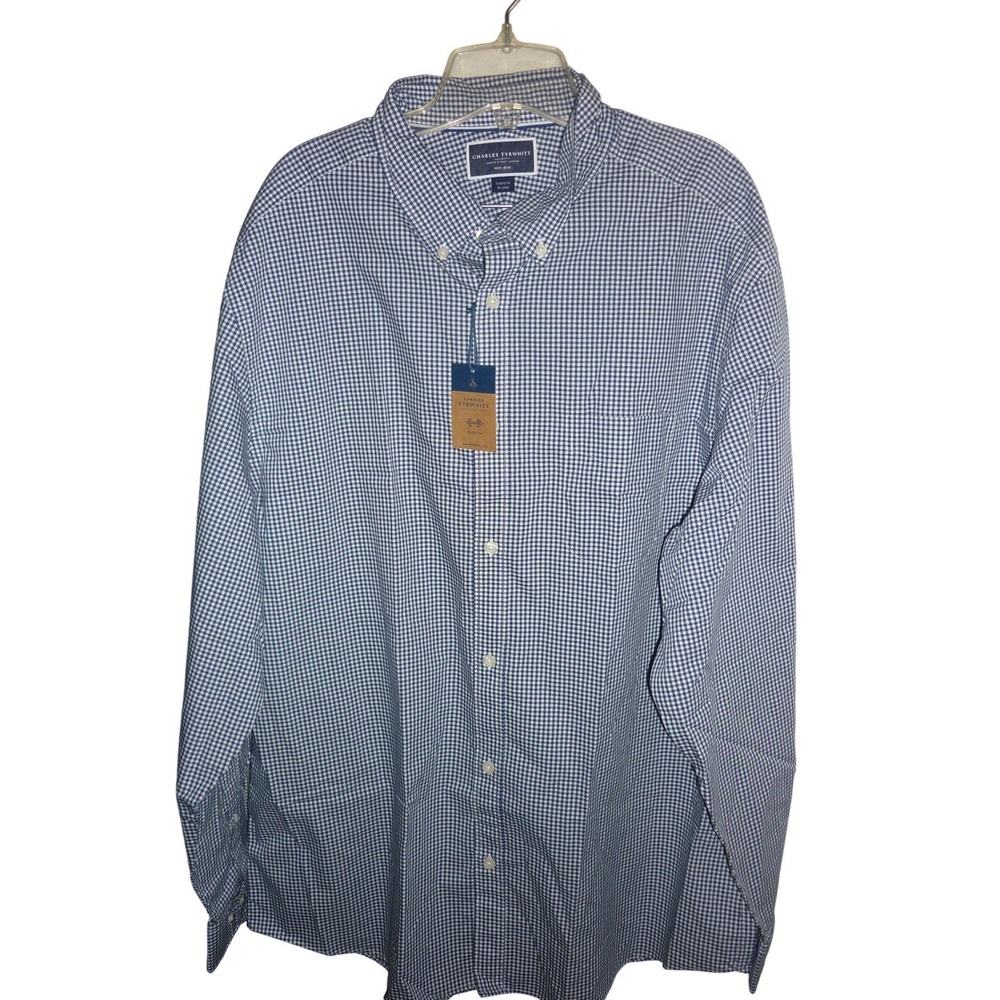 Charles Tyrwhitt Classic Fit Gingham Stretch Non Iron Dress Shirt Blue White XXL